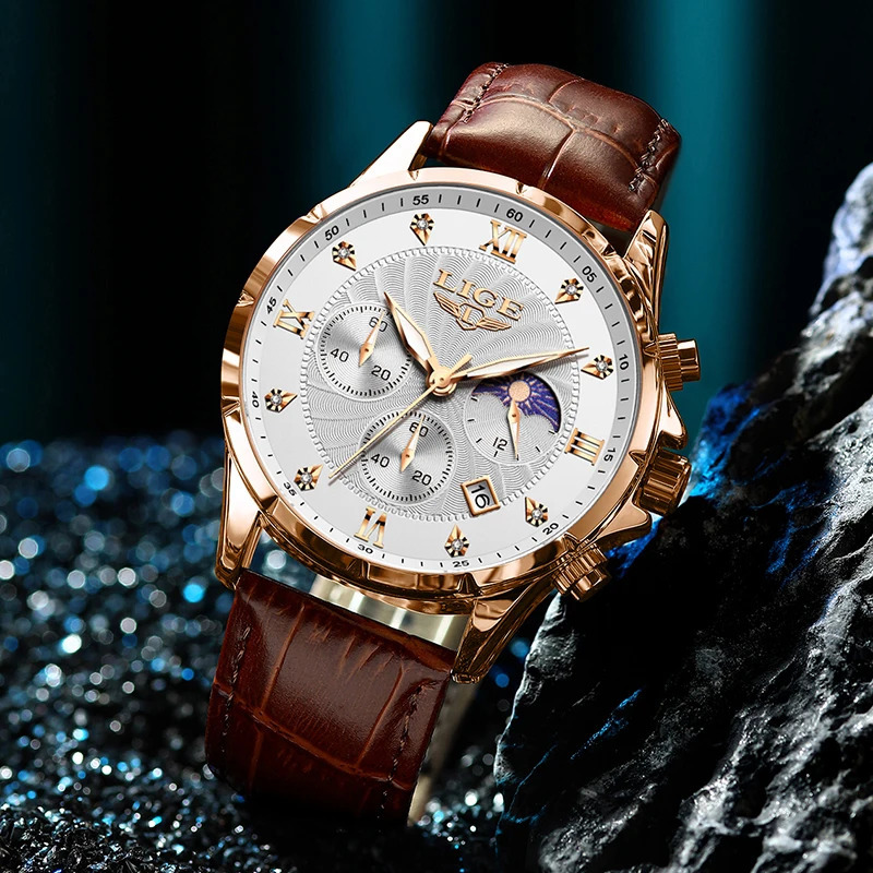 Mens Watch LIGE Fashion Quartz Watch Leisure Business Leather Waterproof Watch Mens Reloj Hombre 241009