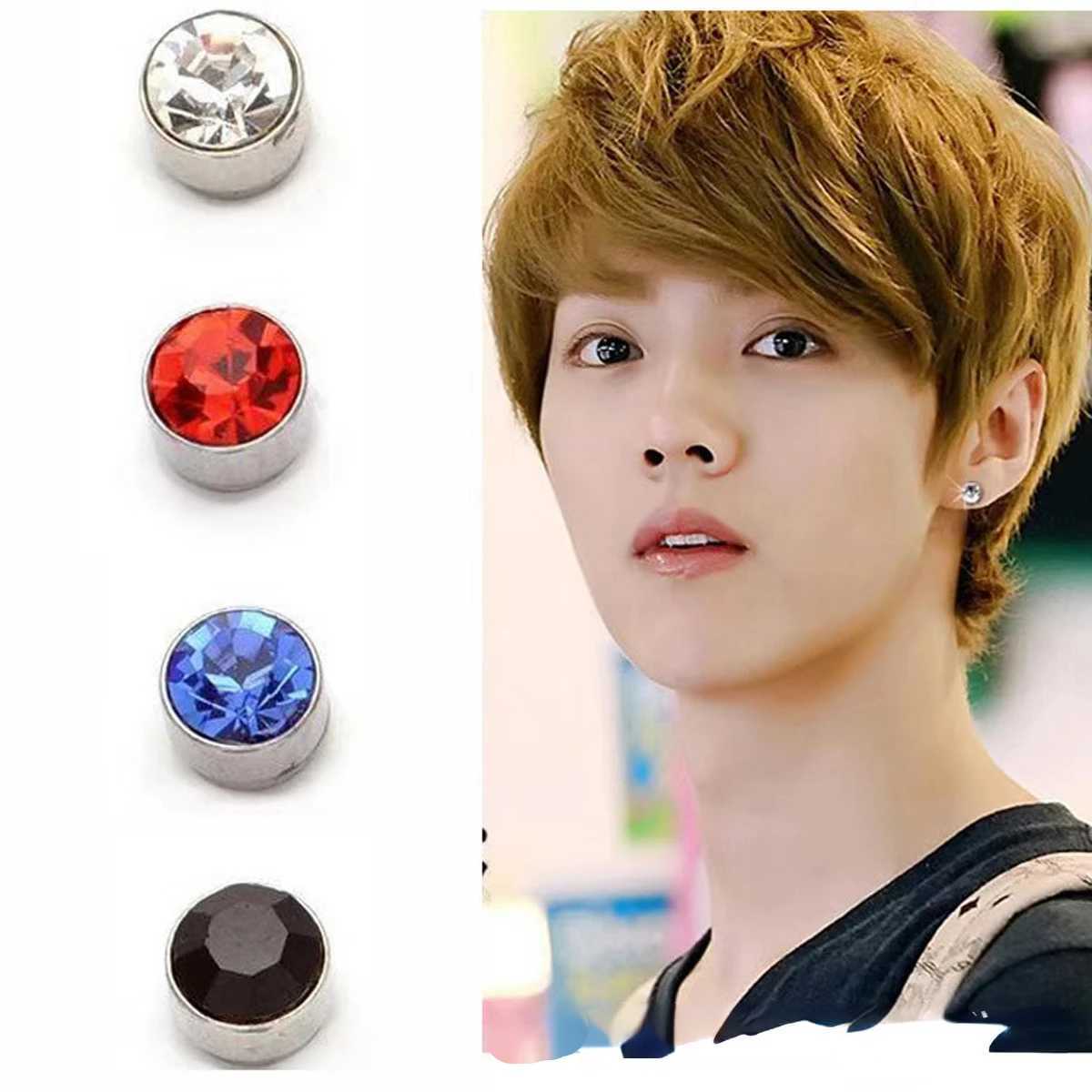 1 pair of magnetic stud earrings with fake perforations nose studs crystal earrings punk clip zircon magnetic studs no perforations jewelry gift W2410