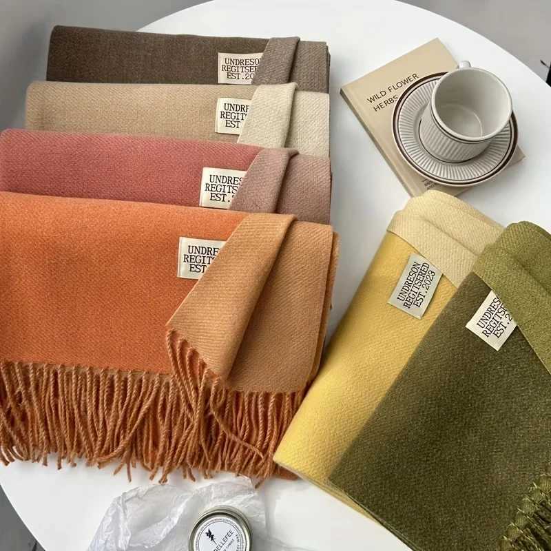 Double sided thick shoulder Versatile warm brown shawl autumn fashion basic cold resistant shawl X241017