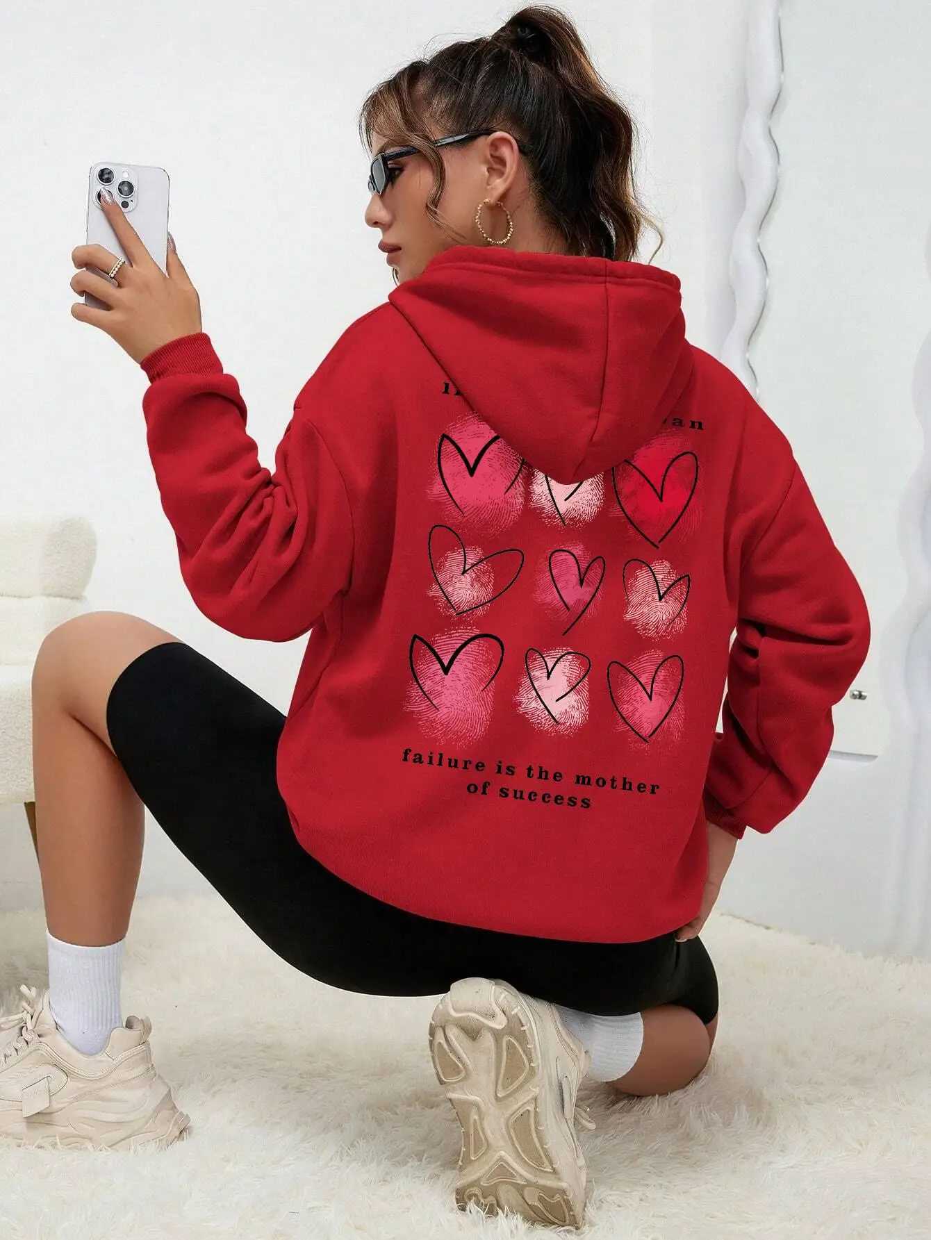 Hip Hop Street Casual Printing Hooded Women Fleece Warm Hoodies Fashion fur-liner Hoodie S-XXL Tops WomanX241016