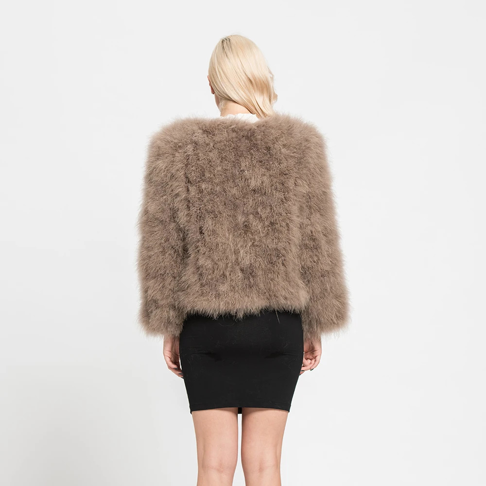 Real Ostrich Fur Feather Coat Short Jacket Furry Fluffy Party Long Sleeve Winter Women Coat Outerwear Plus Size Puffy Turkey Fur 241009