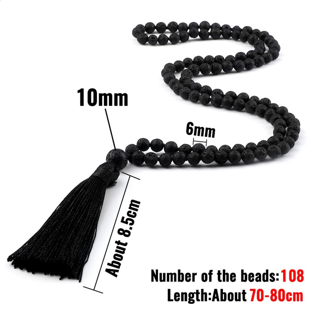 16 fashionable Mala natural tiger eye stone necklaces for men 6mm 108 bead necklace with tassel pendant Buddhist fashion jewelry gift 241017