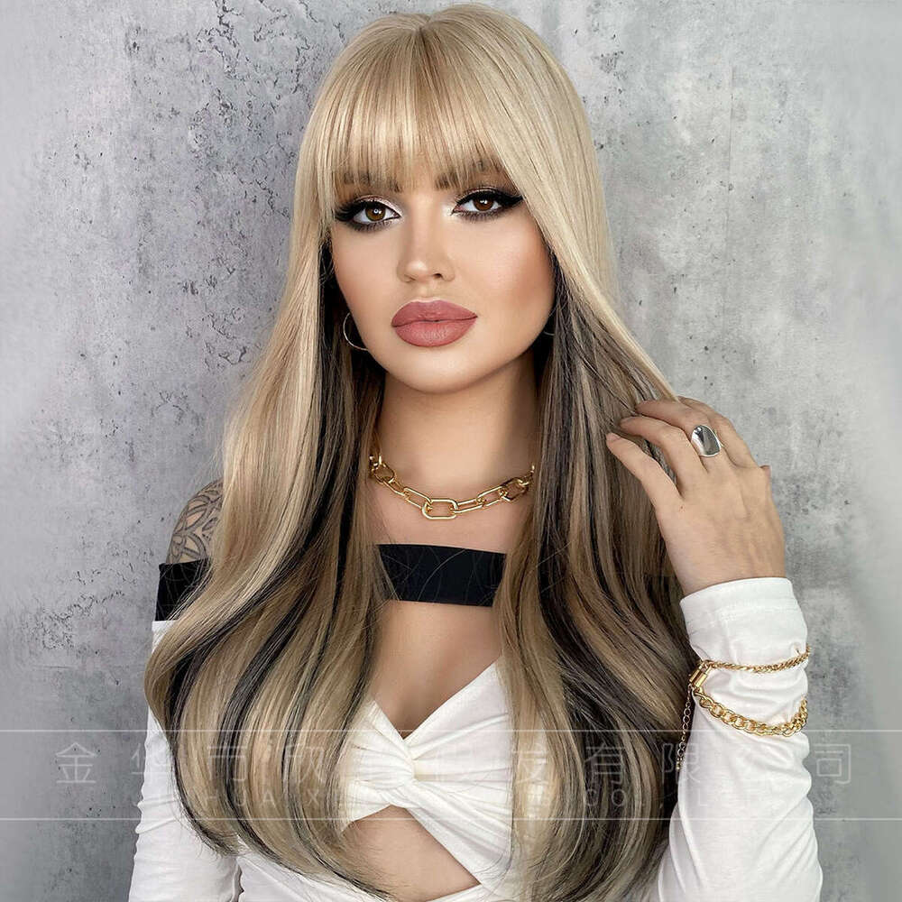 New Wig, Women's Long Curly Headband Style, Full Top Wind, Bangs, Highlights, Fashionable Big Wave Hair Cover