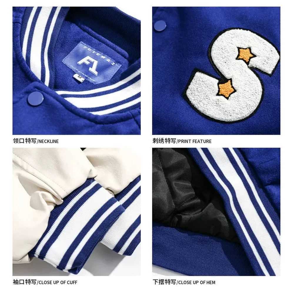 Harajuku Blue Student Baseball Mens Jacket Bomber Jacket Fashion Spring and Autumn Trend Hip Hop Academy Loose Casual Jacket M241017
