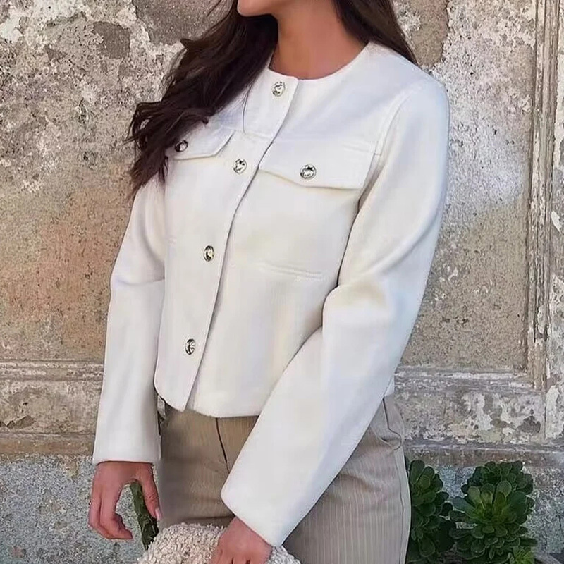 Women's Bombers With Button Solid Casual Outwear Inszartrafz 2024 Elegant Fashion Long Sleeve Tops Woman Coat Jacket
