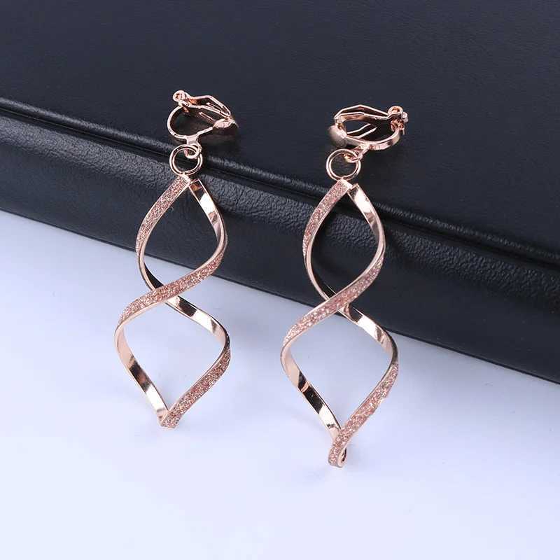 4-color geometric irregular metal wave pattern flash clip earrings with no perforations for women minimalist earrings clip fashion jewelry W241017