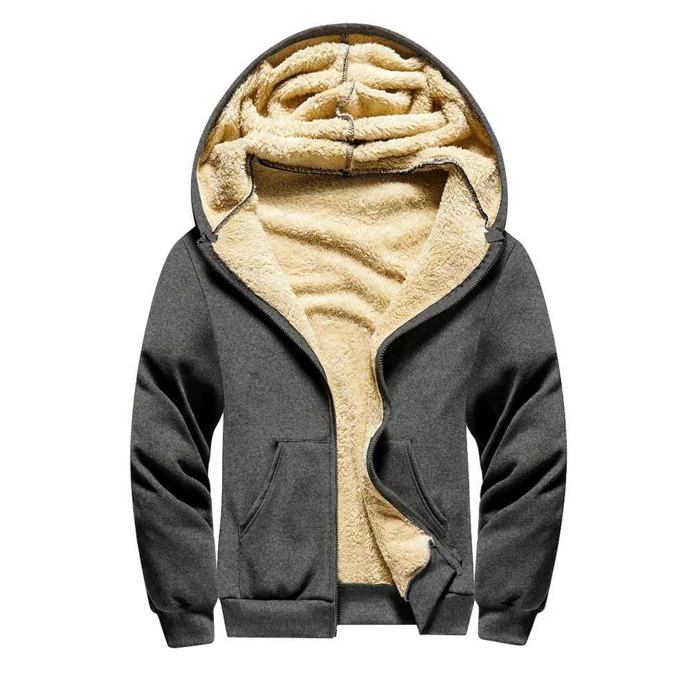 Winter Thicke Mens Hoodies Lambwool Warm Zipper Sweatshirts Loose Casual Solid Color Zip Up Jacket Male Long Sleeve CardiganXJ241017