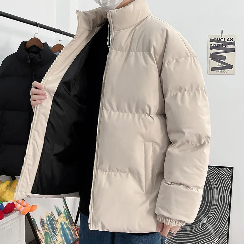 Winter Puffer Jacket Men Parkas Thick Warm Harajuku Coat Mens Stand Collar Solid Color Casual Parka Women Fashion Streetwear 241017