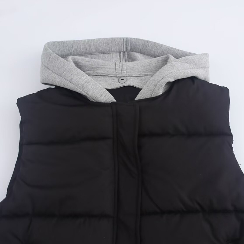 Women's Vest Jackets Warm Coat Sleeveless Outwear With Hoodies Black 2024 Inszart Patchwork Casual Loose Chalecos De Invierno