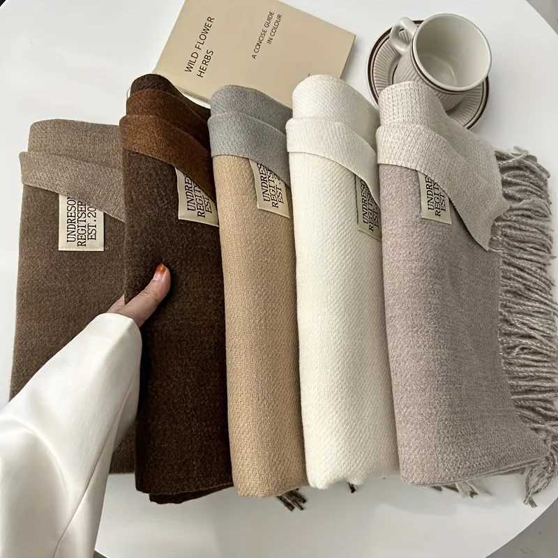 Double sided thick shoulder Versatile warm brown shawl autumn fashion basic cold resistant shawl X241017