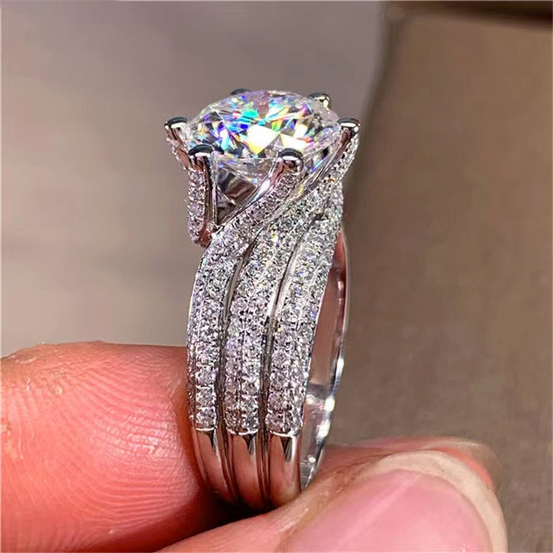 Solitaire Ring Women's Classic Six-claw Luxury Cluster wedding Ring Luxury 10mm Diamond Ring White Crystal Zircon Platinum Ring