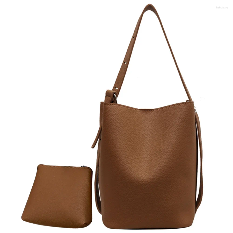 Evening Bags Retro Bucket Bag Women 2024 Advanced Texture Commuter Shoulder Messenger Adjusted Strap Handbag With Mini Purse