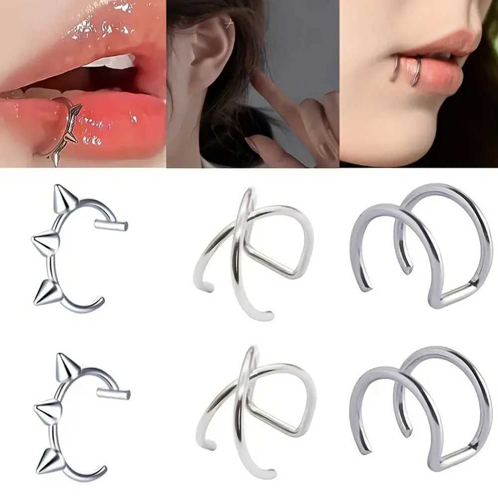 2 pieces minimum value ear clip womens fake perforated jewelry earplugs September pocket clip stainless steel lip ring girls jewelry set W241017