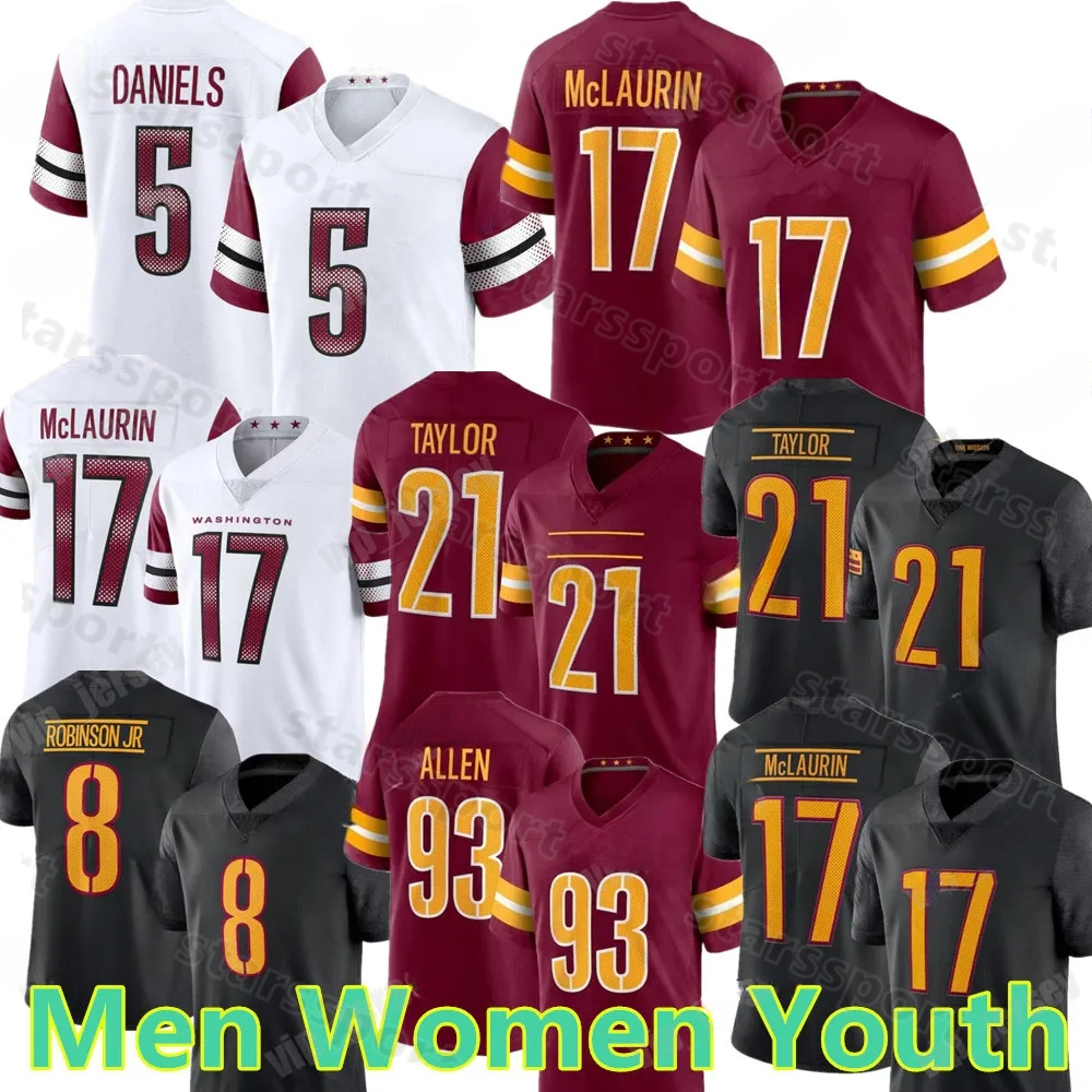 5 Jayden Daniels 17 Terry McLaurin Jerseys Brian Luke 25 St-Juste 93 Jonathan Allen Jahan Dotson Sainristil Bobby Wagner Frankie Luvu Football Jerseys