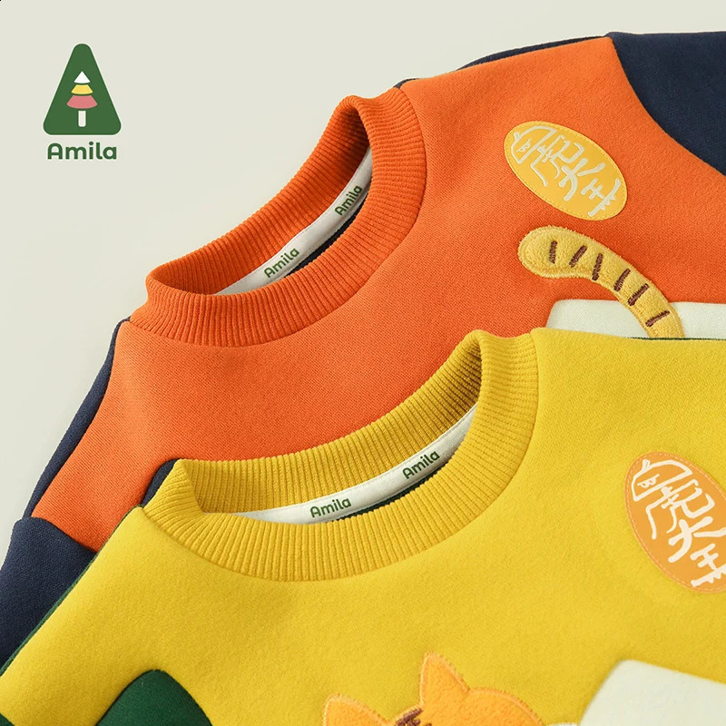 Amila Baby Boy Hoodie Winter Multicolour Round Neck Fleecing Soft Fashion Warm Elastic Clothing 241017