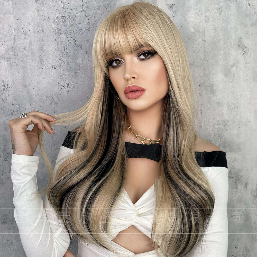 New Wig, Women's Long Curly Headband Style, Full Top Wind, Bangs, Highlights, Fashionable Big Wave Hair Cover