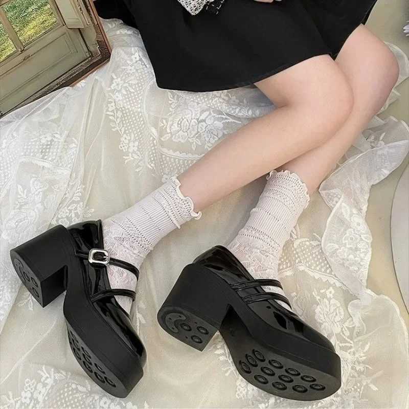 New womens high heels Mary Jane shoes Sweet Lolita style Gothic thick soled high heels Womens plus ankle buckle party shoes Y241017