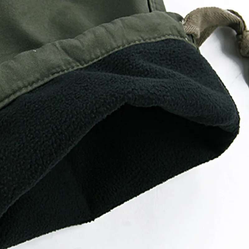 Men's Winter Thick Warm Cargo Pant Casual Fleece Pocket Fur Trouser Plus Size Brushed Fashion Loose Baggy Joger Worker Male