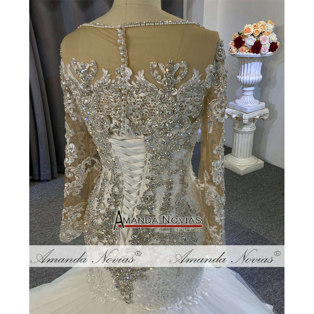 Heavy beading mermaid wedding dress with long train