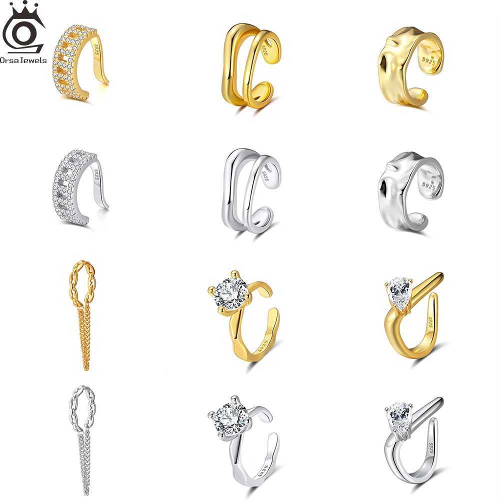 ORSA JEWELS 925 sterling silver anti allergy fashionable earrings cuffs suitable for womens party ear clips zircon earring accessories 1 piece CL01 W2