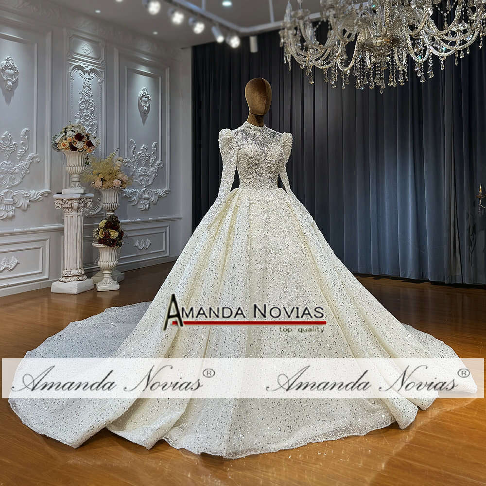 Amanda Novias High Neck Long Sleeves Wedding Dress