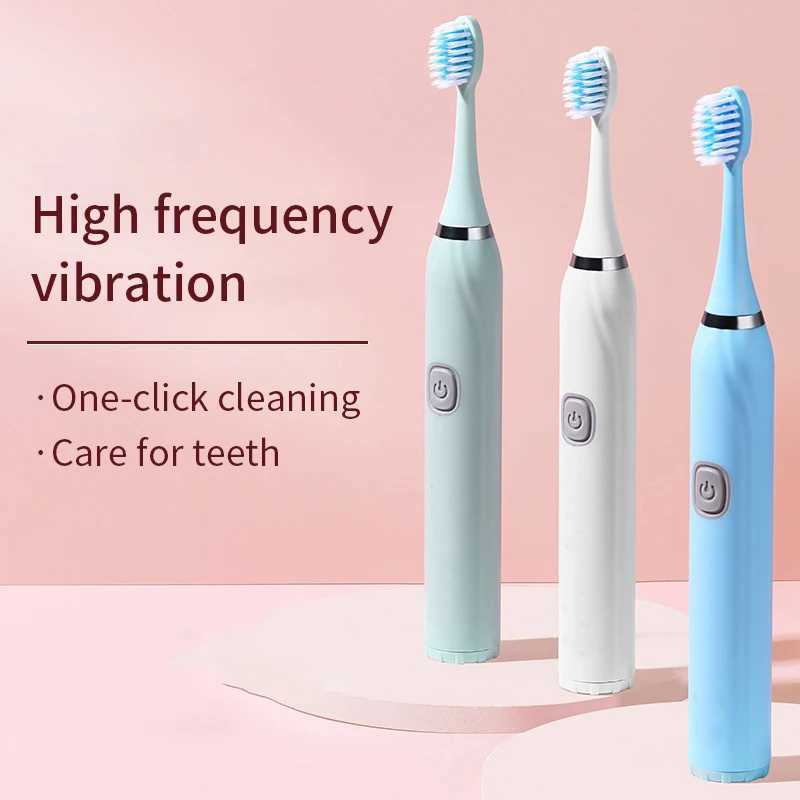 New Arrival Electric toothbrush with battery suitable for adults soft bristle waterproof oral hygiene teeth whitening with replacement brush head set 
