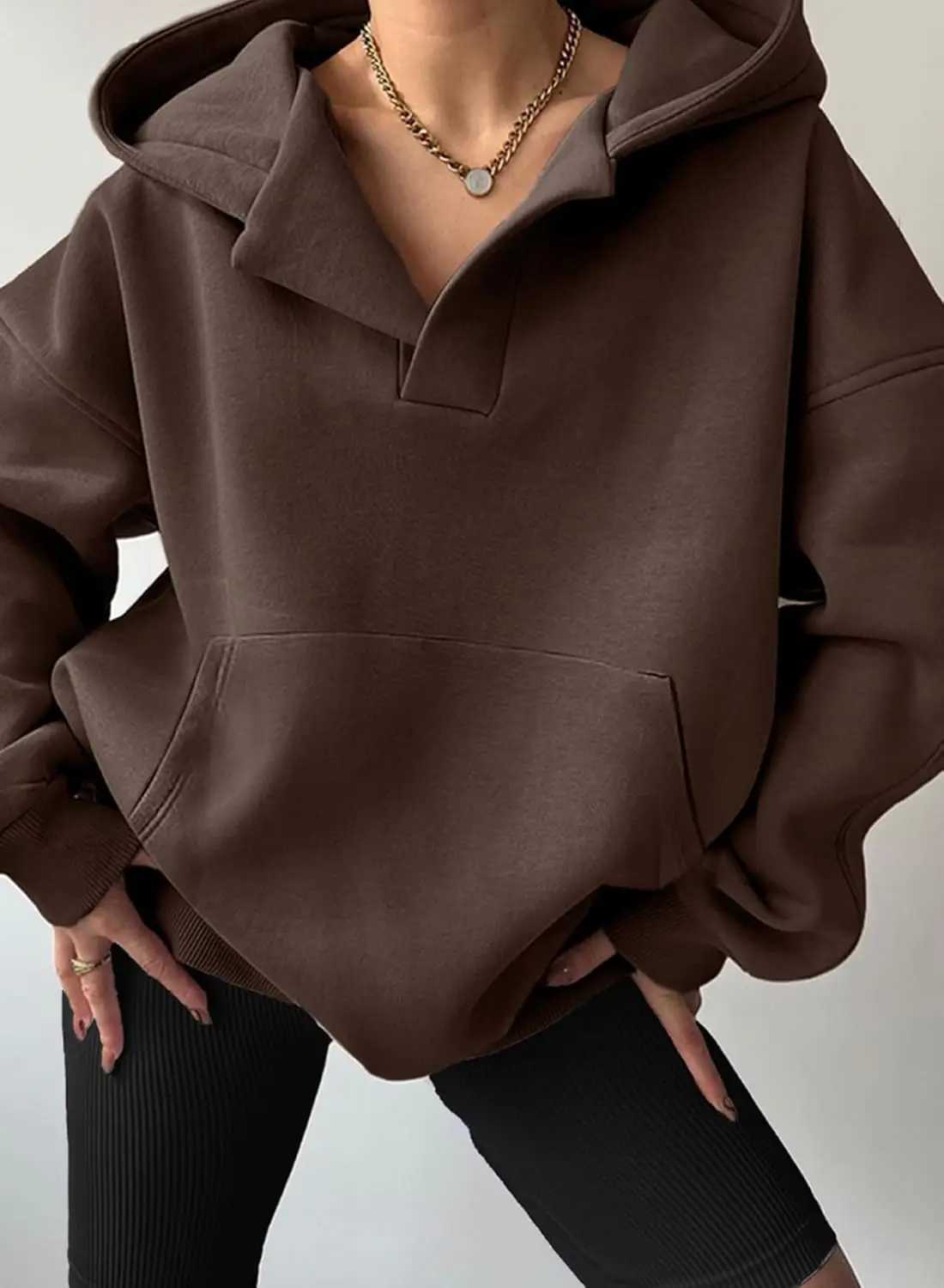 Women Casual Oversized Long Sleeve Fleece Sweatshirt Hoodies with Pockets S-XXLX241016