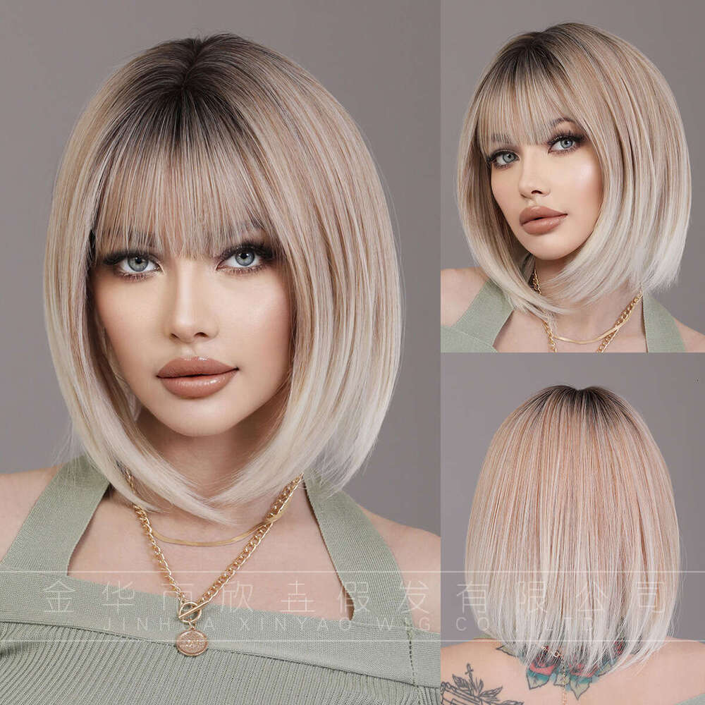 Fashionable Women's Headband White Brown Insbobo Short Hair Bangs Wig
