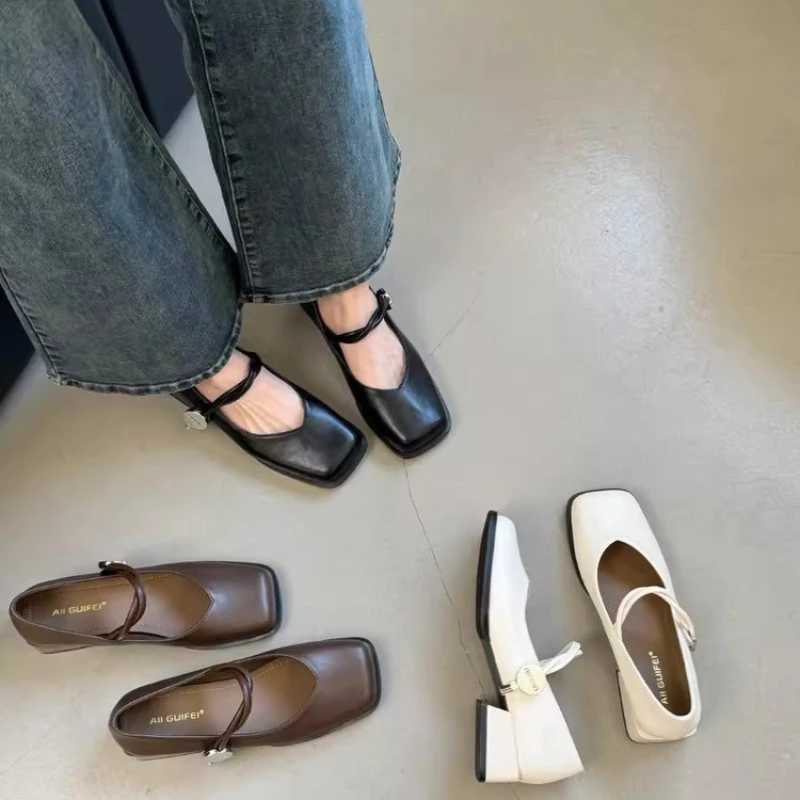 2024 Mary Jane Womens Shoes Spring Autumn Comfortable Womens Single High Heels Retro Middle High Heels Zapatos De Mujer Y241017