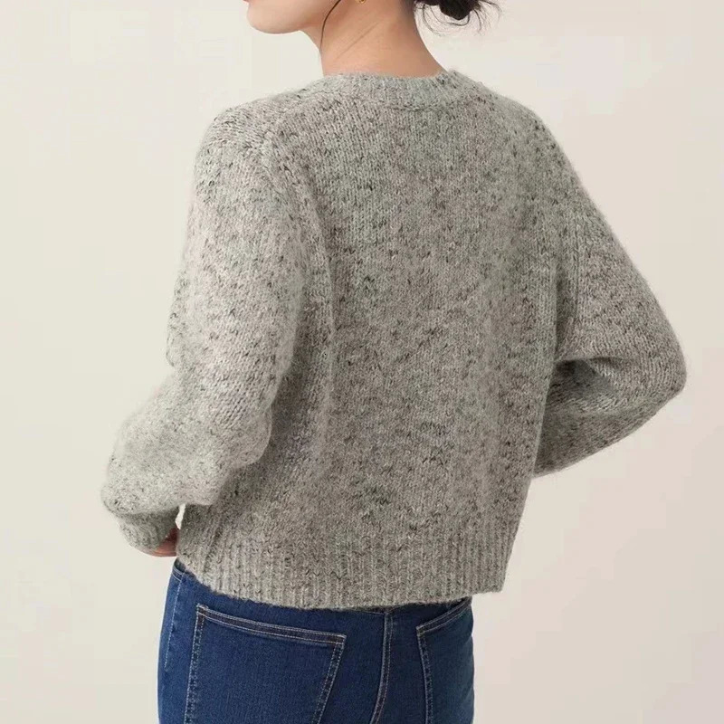 Fall Gray Knit Cardigan Sweater Coat Women O-Neck Long Sleeve Elegant Solid Office Sweater Buttons Pocket Casual Sweater Winter 241017