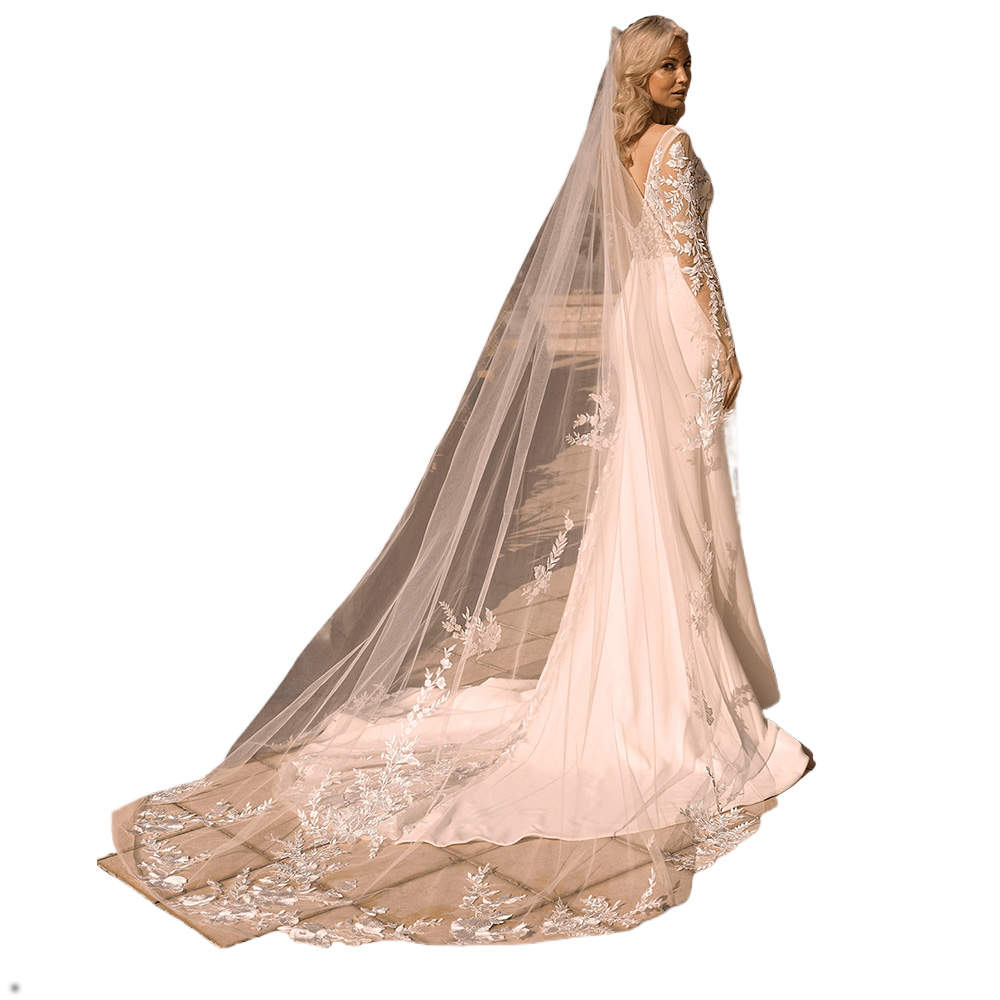 Simple Wedding Veil Appliques One Layer Long Cathedral Length Veils Applique Edge With Comb Custom Made Bridal Accessories