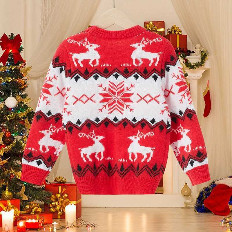 Christmas Mother and Daughter Sweater Snowflake Pattern Long Sleeve Pulling Flower Knitted Parachute Family Matching Clothing Children 2-6Y W241015