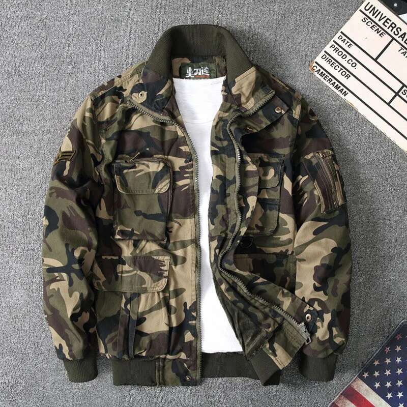 Autumn 100% Cotton Jacket Men Multi-Pocket Double-Layer Camouflage Thick Jackets Loose Military Coats Male Jaqueta Mascua