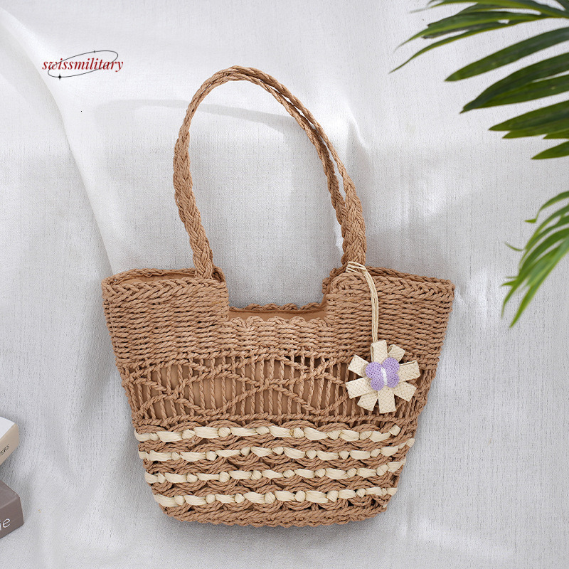 Straw shoulder versatile large capacity tote summer beach women's bag Bohemian style vegetable basket swissmilitary