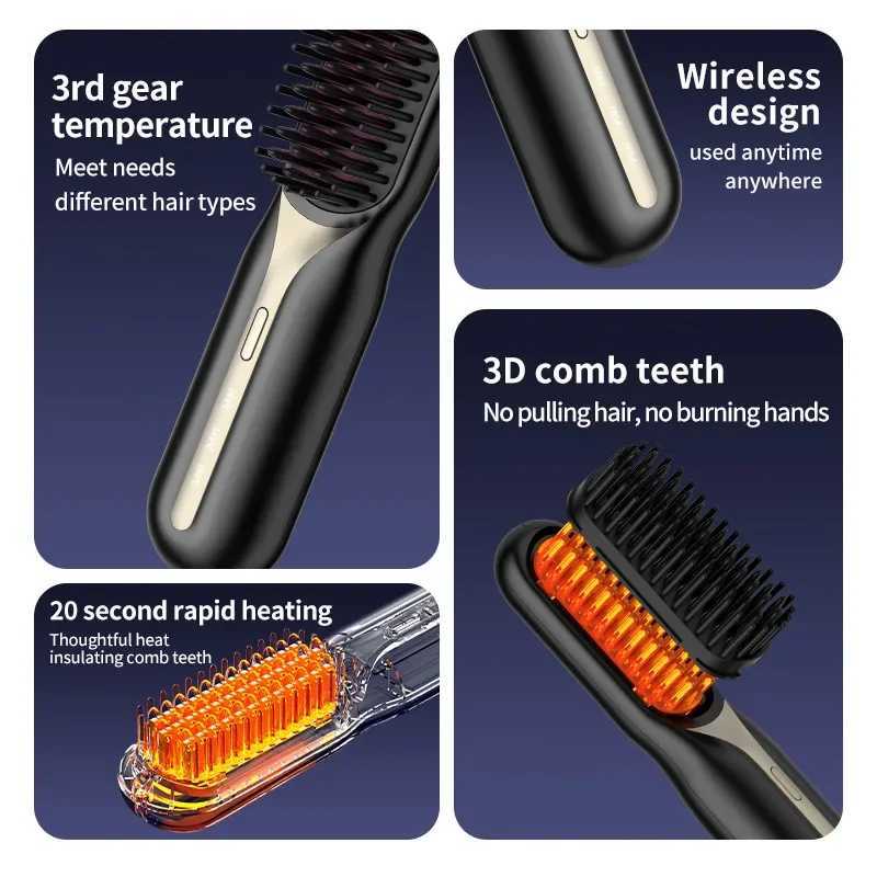 Rechargeable Hair Straightening Comb Portable Negative Ion Hair Care Smoothing Conditioning Wireless Hair Straightening CombXJ241016