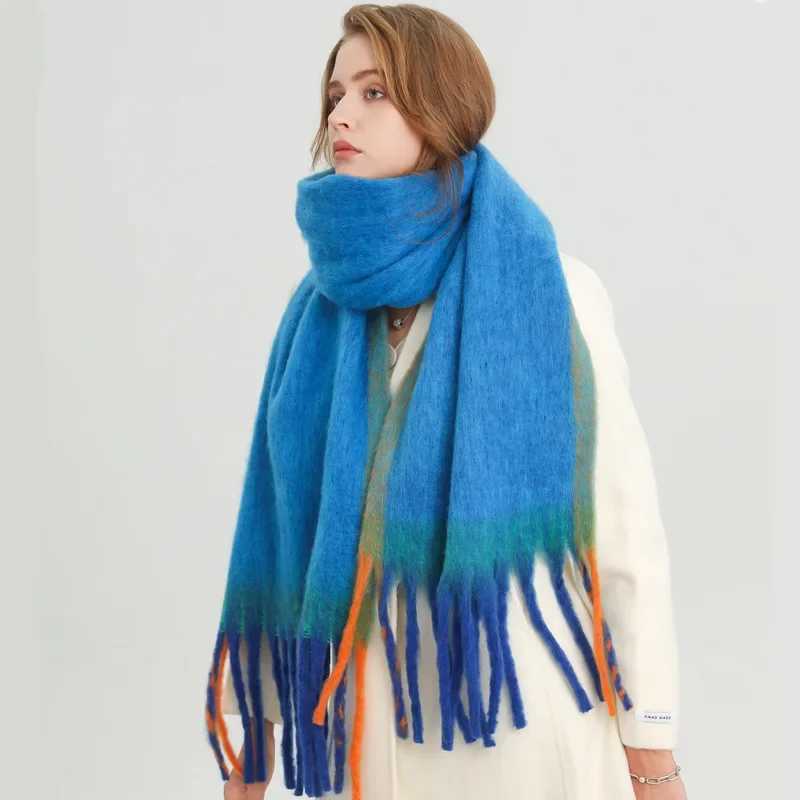 New Fashion Stripe Mohair Thick Scarf Mens Winter Solid Tassel Scarf Student Warm Long Scarf Shawl Collar X241017