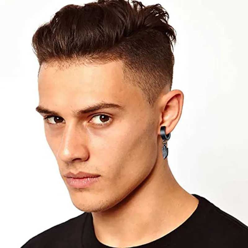 1-15 piece clip on mens earring set stainless steel black false perforated earrings W241017