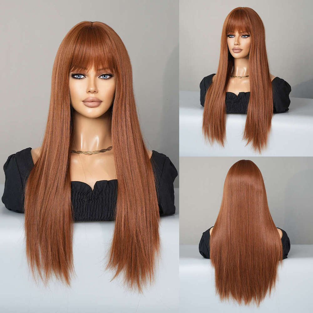 Jinhua Wig Long With Bangs, High-Quality High Silk Synthetic Straight Hair Full Head Cover