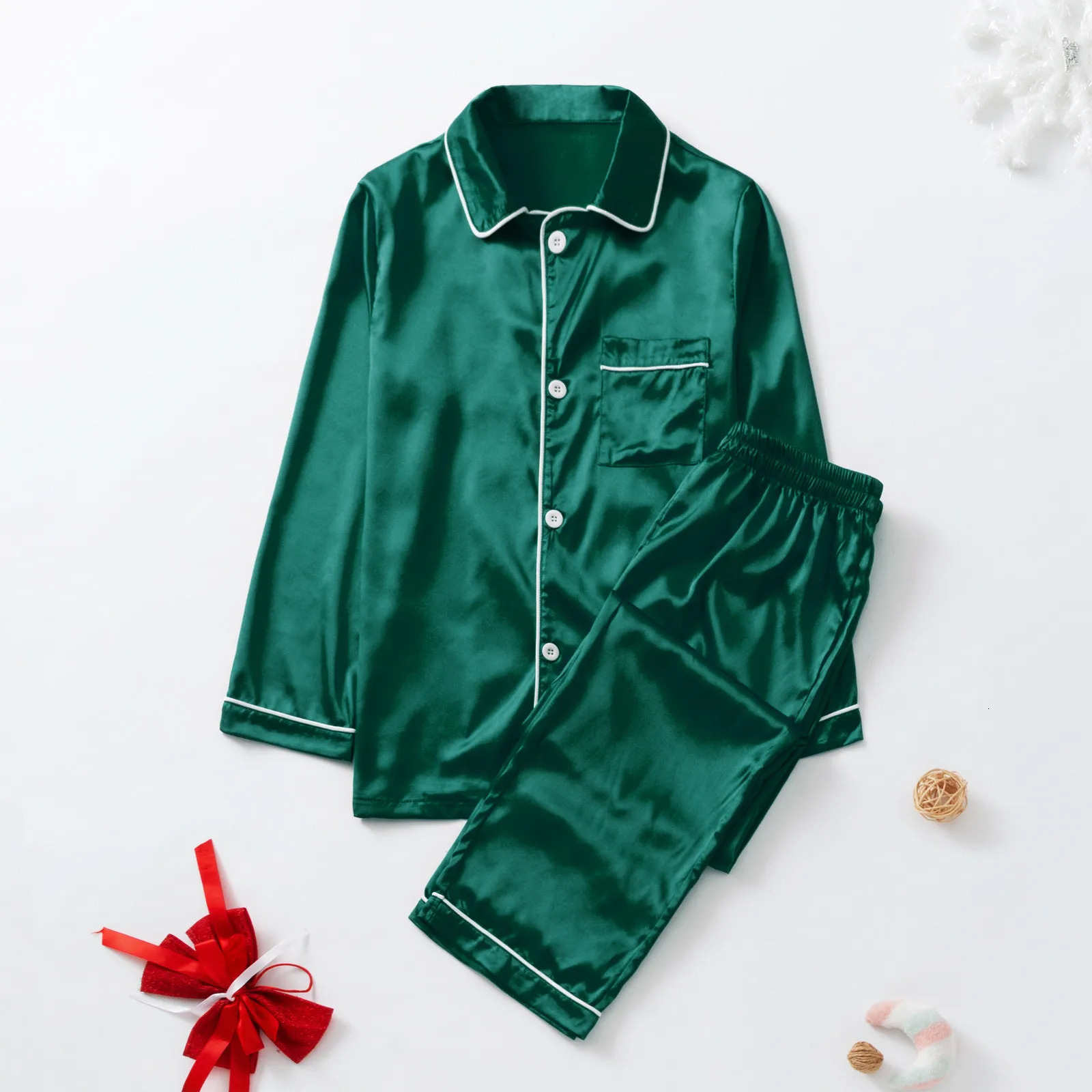 Family Matching Outfits Satin Silk Pajamas Solid Sleepwear Loungewear Nightwear Pants Set For Father Mother Kids 241017