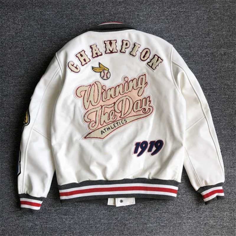 Baseball uniform Y2K mens spring and autumn retro trend leather jacket used for heavy industry embryo white short jacket hot selling M241017
