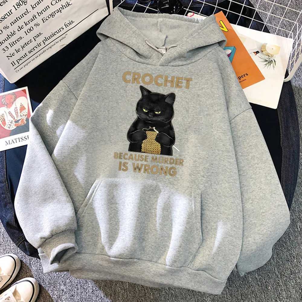 Crochet Because Murder Is Wrong Women Clothes Hip Hop Pullovers Hoody New Casual Oversized Clothing Fleece Loose Hoody WomensX241016