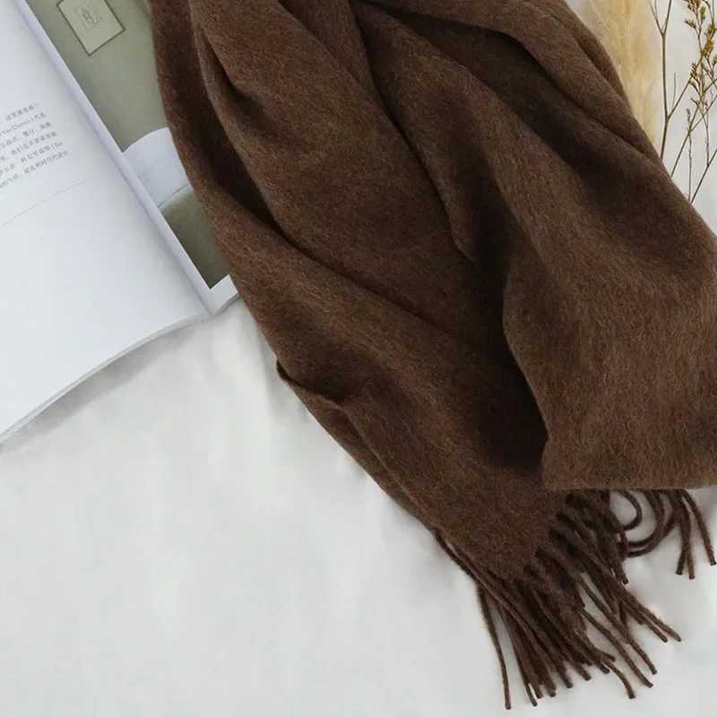 100% cashmere scarf solid color plain weave literati winter warm soft neck scarf real wool shawl brand 2024 Fem cashmere scarf X241017