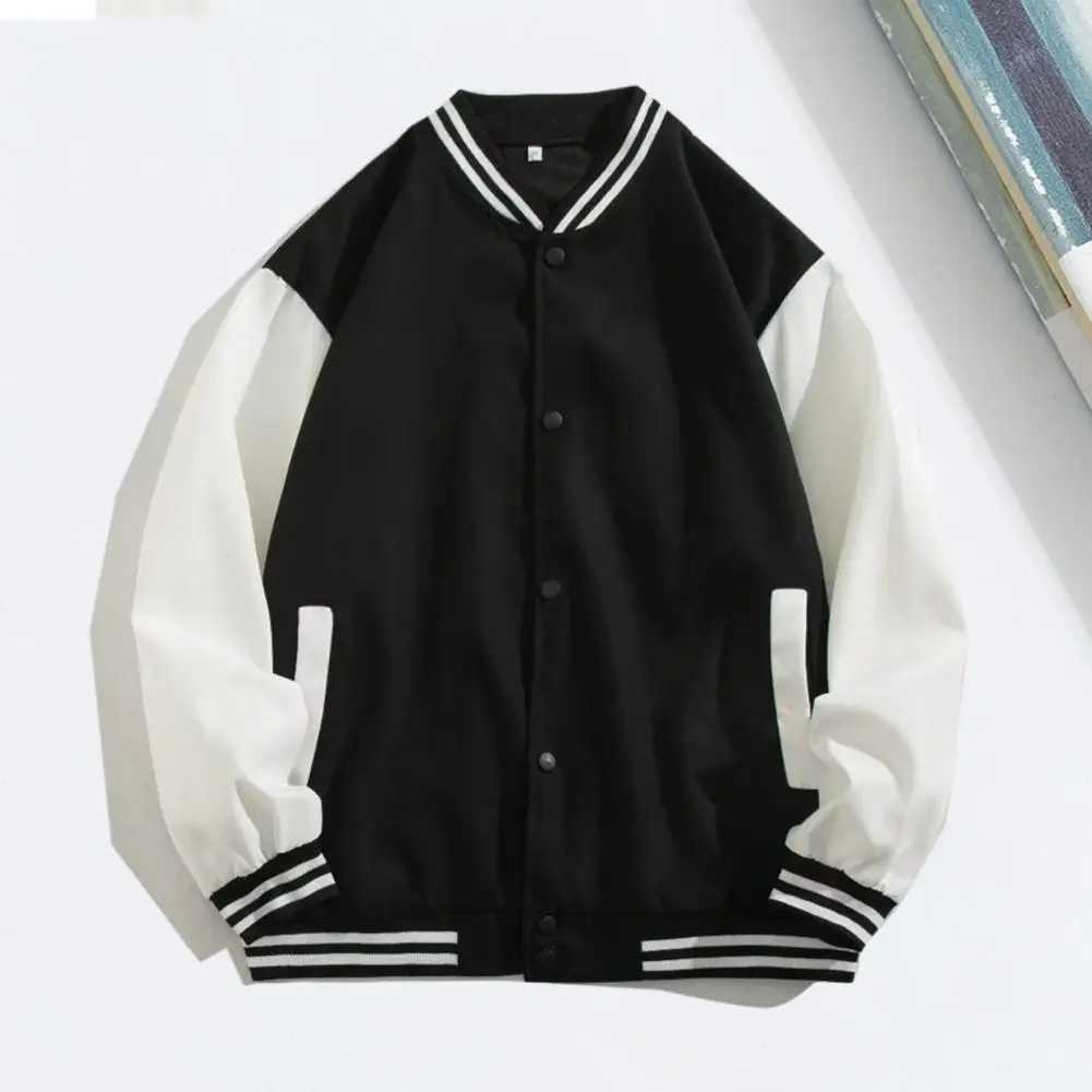 Classic baseball uniform street style baseball jacket fashionable contrasting color jacket with elastic cuffs mens stand up collar M241017