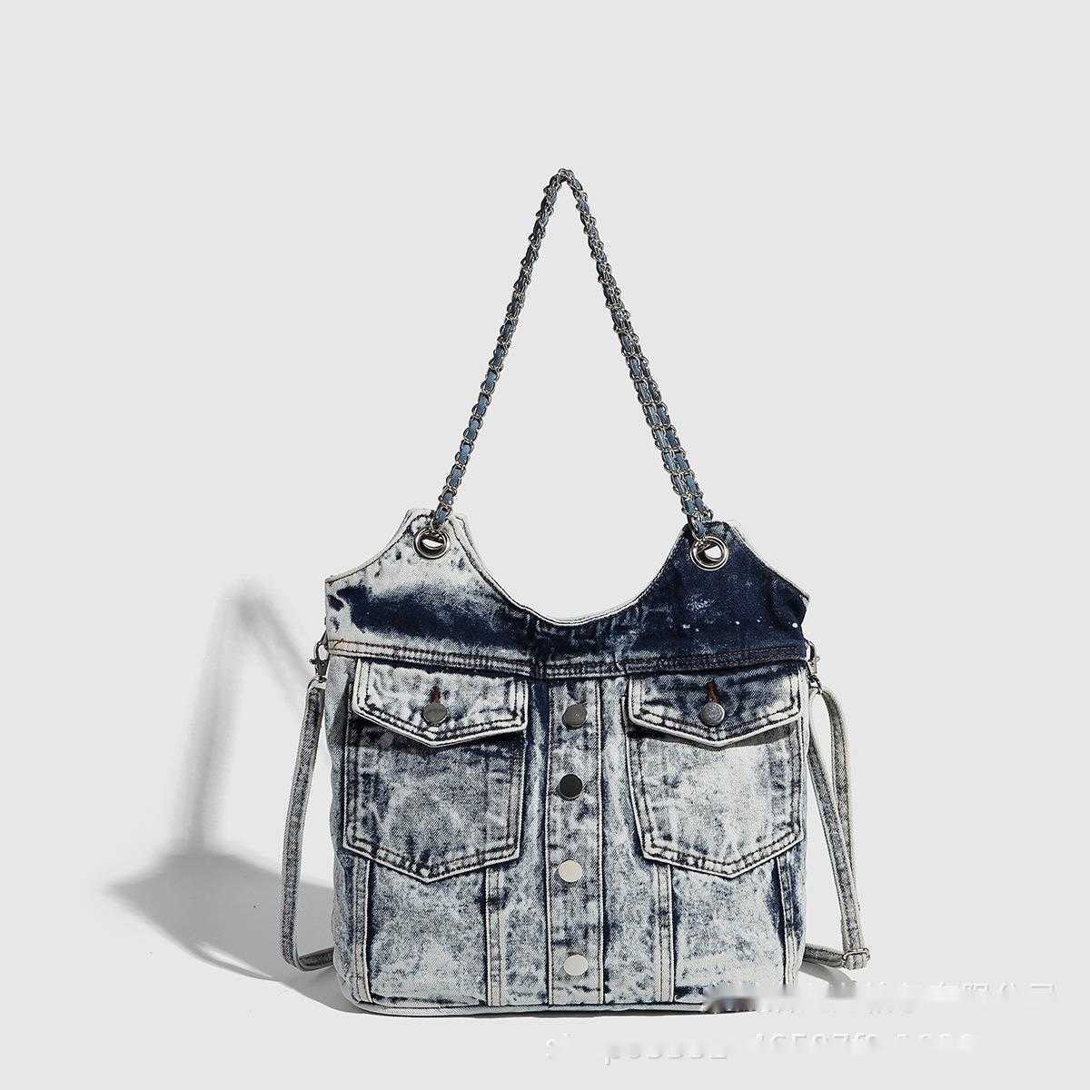 Cowboy bag with high-end texture, spicy girl's armpit shoulder bag y2k denim bag, bucket bag, women's large capacity fashionable 241015