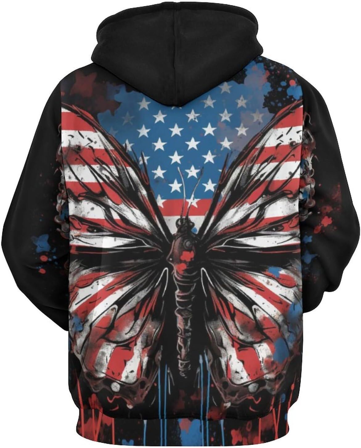 Hoodie for Mens Womens Unisex Psychedelic American Usa Flag Pattern Hoodie 3D Printed Funny Long Sleeved Drawstring Pullover Hoodies Pocket Graphic Fa