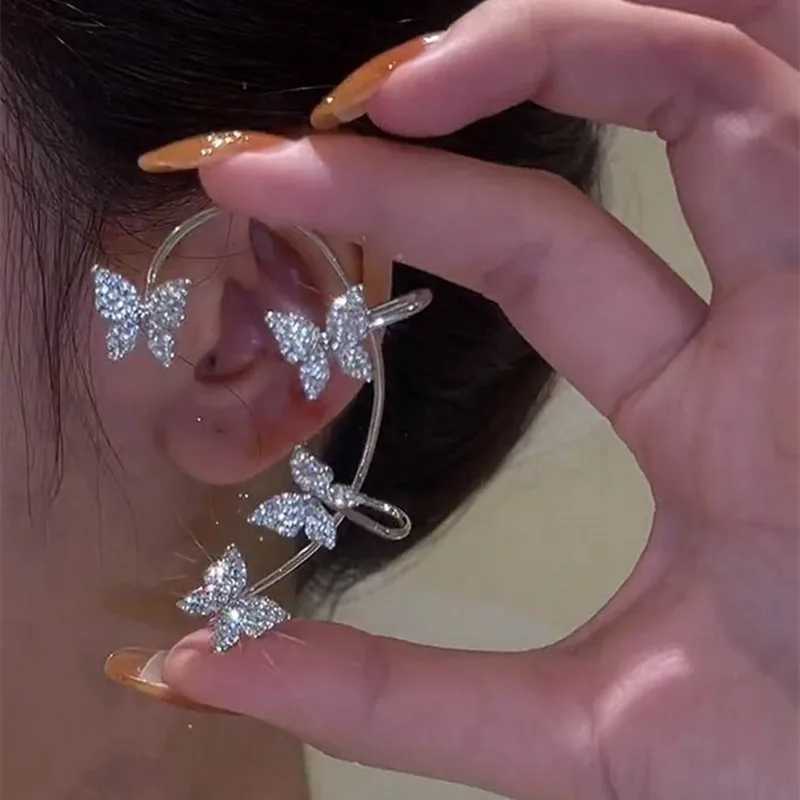 Gold silver and metal butterfly ear clips female non perforated sparkling zircon ear clips W241017