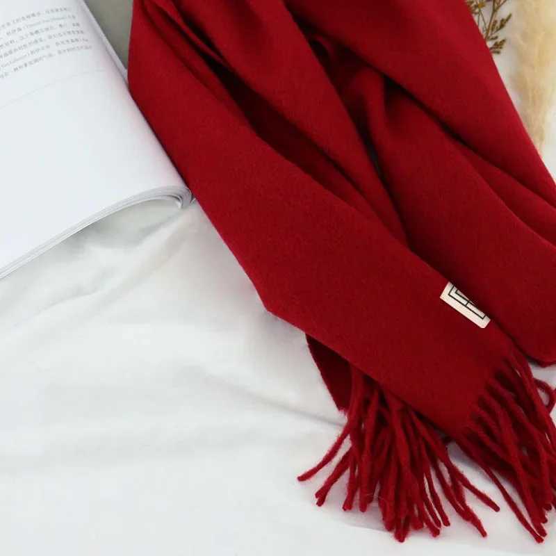 100% cashmere scarf solid color plain weave literati winter warm soft neck scarf real wool shawl brand 2024 Fem cashmere scarf X241017