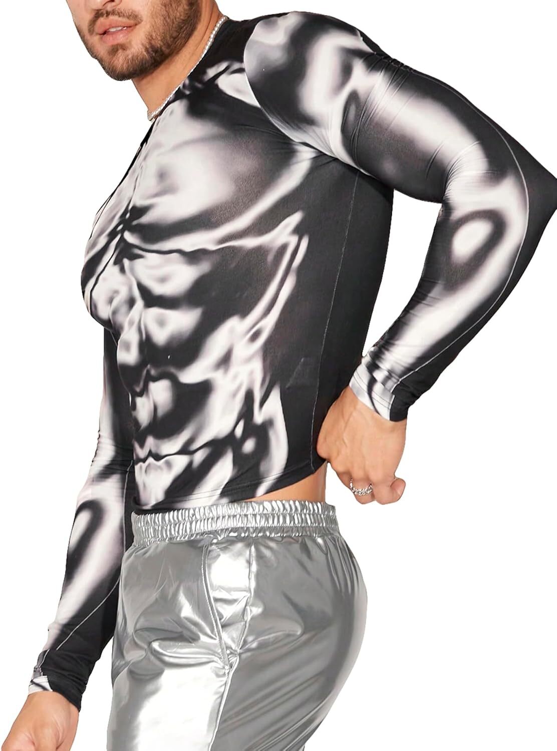 Long Sleeve Shirts for Men sweatshirt Men's 3D Body Print Crop T Shirt Round Neck Long Sleeve Muscle T Shirt Fashion Party Club Tee Streetwear Ca