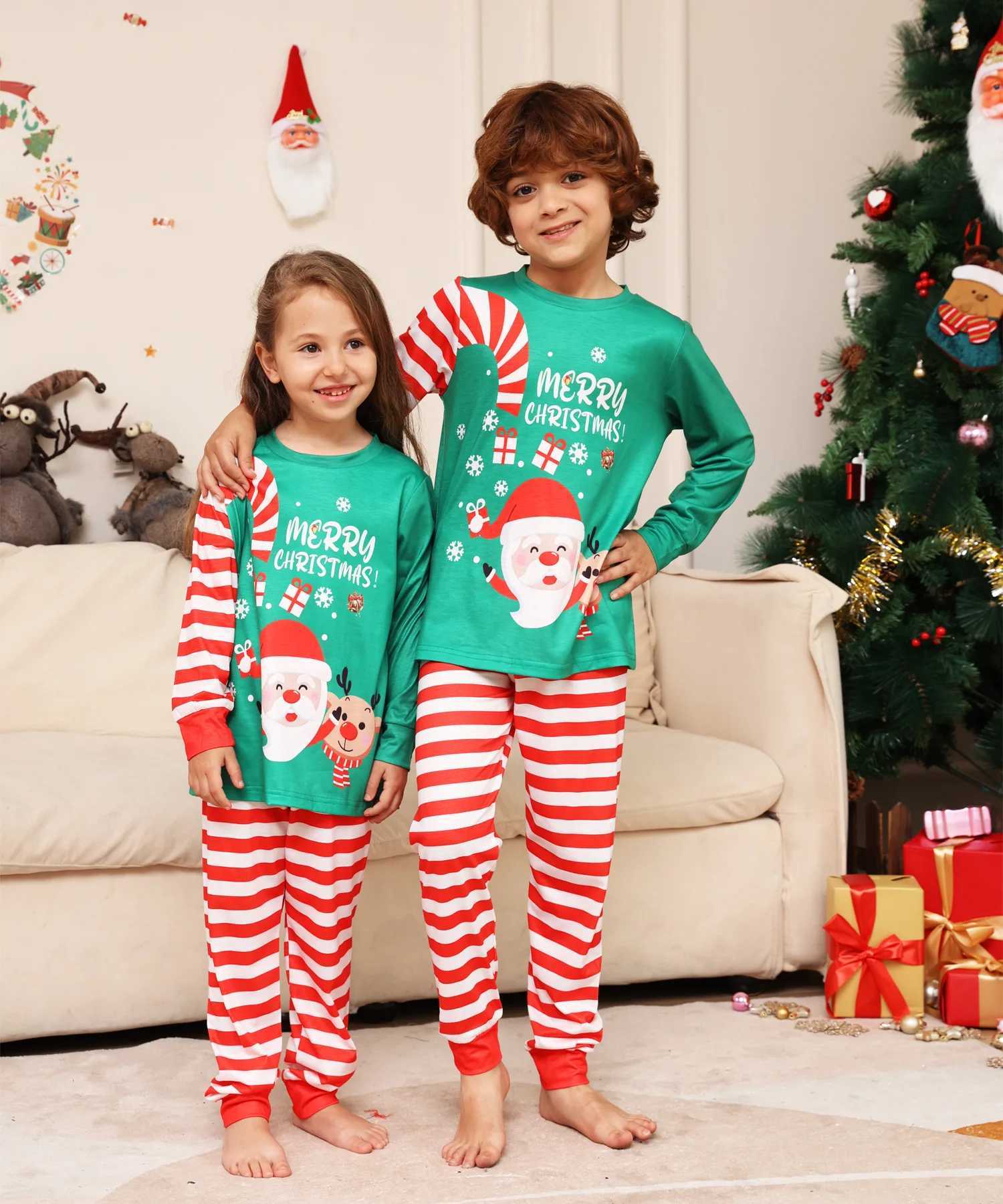 Merry Christmas Cartoon Stripe Printed Family Pajama Set Mom Dad Child Matching Clothing Set Baby Dog jumpsuit W241015