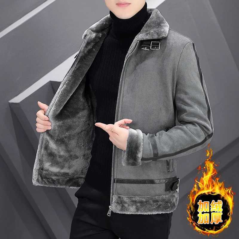 2024 Winter New Fleece To Thicken All In One Skin Warm Jacket Coat Mens Suede Casual Warm OuterwearXJ241017
